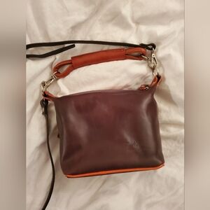 Brown and Orange Italian real leather Crossbody Bag